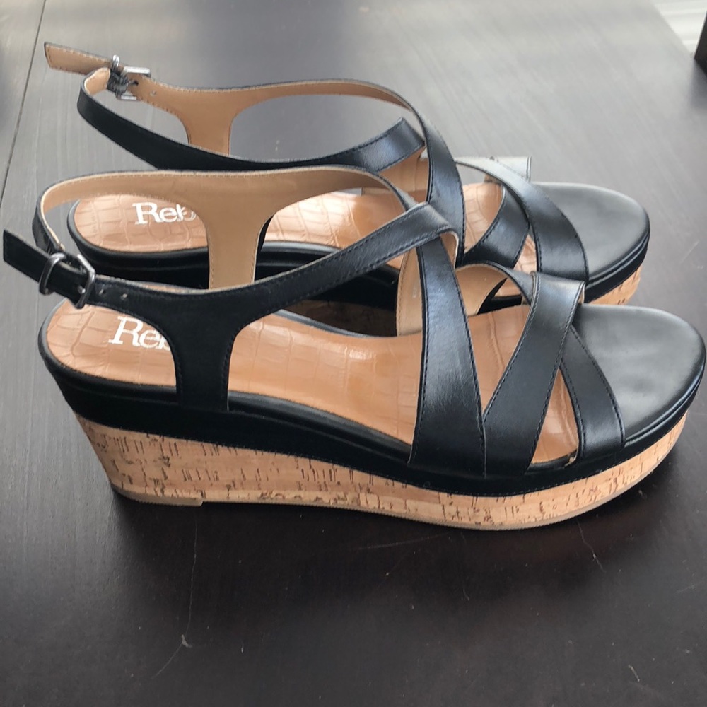 Reba Karlie black leather wedge sandals
